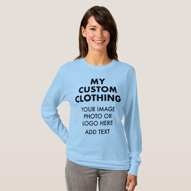 Custom Personalised WOMEN'S LIGHT BLUE LONG SLEEVE T-Shirt (Front Full)