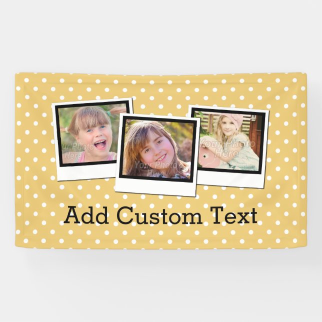 Custom Personalised Yellow Polka Dot 3 Photo Banner (Horizontal)