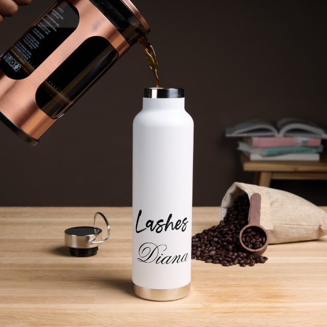 Custom Personalised Your Name Lashes Water Bottle (Coffee)