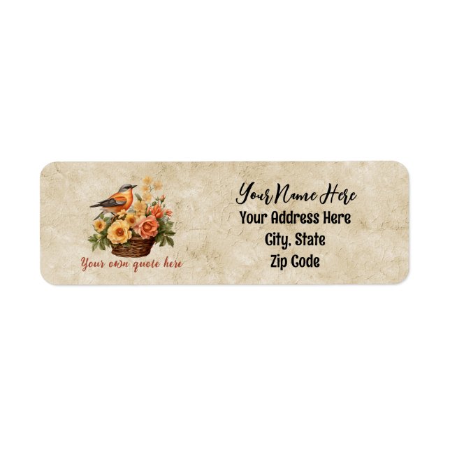 Custom Personalised Your Quote Bird With Flowers (Front)