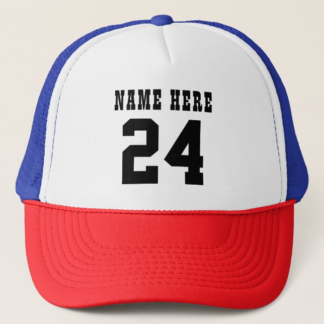 CUSTOM PERSONALIZE NUMBER NAME TYPOGRAPHY TRUCKER HAT (Front)