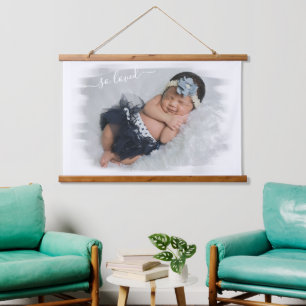 Custom Personalize Photo Template w/ So Loved Text Hanging Tapestry