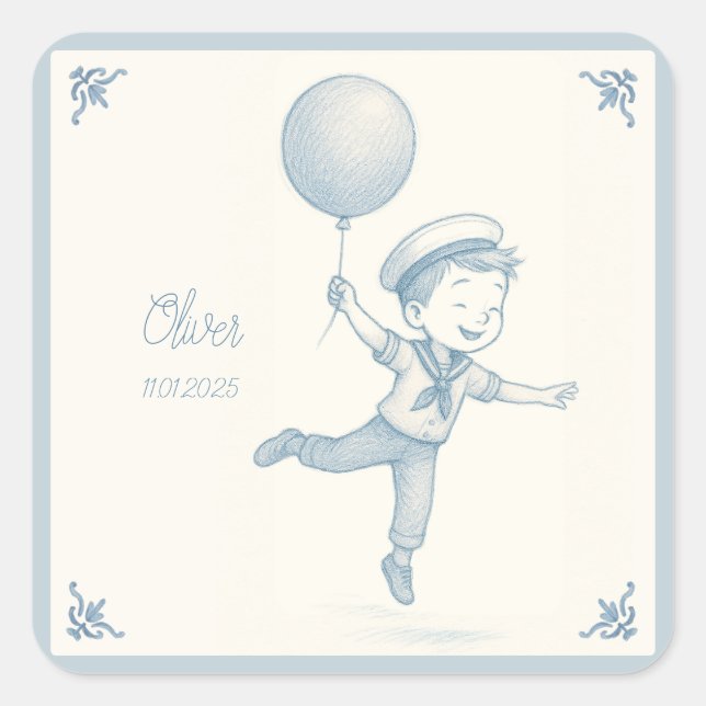 Custom personalized baby boy name  square sticker (Front)