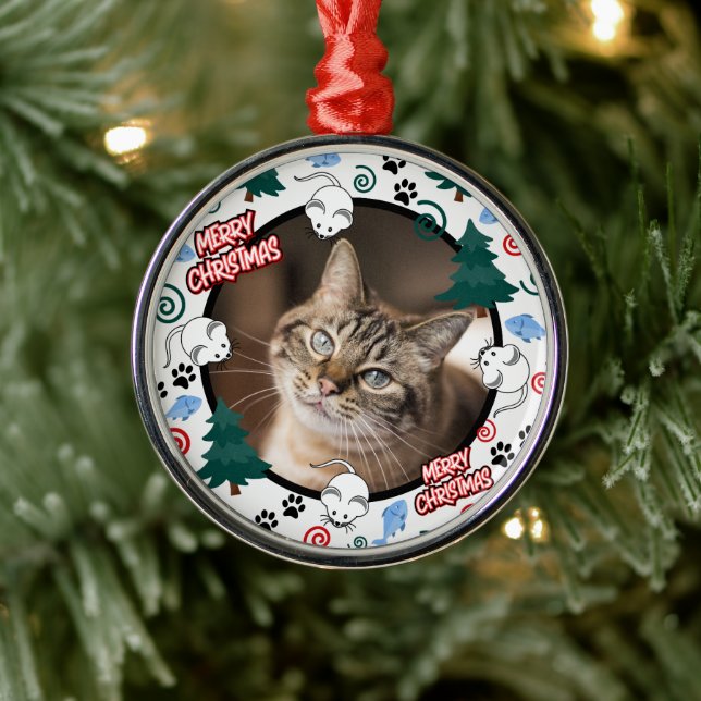 Custom Personalized Cat Pet Photo Christmas Metal Tree Decoration (Tree)