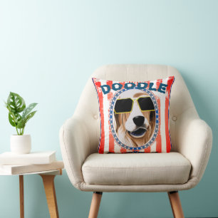 Custom personalized golden retrieve patriotic flag cushion