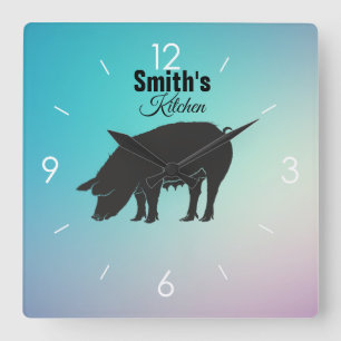 Custom Personalized Kitchen Vintage Pig Logo Squar Square Wall Clock