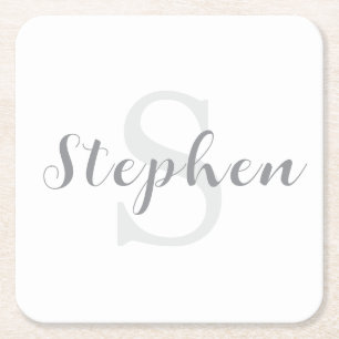 Custom Personalized Monogram Script Name Drink Square Paper Coaster