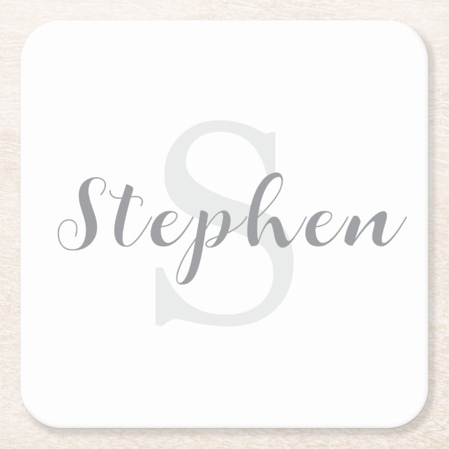 Custom Personalized Monogram Script Name Drink Square Paper Coaster (Front)