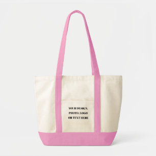 Custom Personalized Natural Tote Bag - Pink Trim