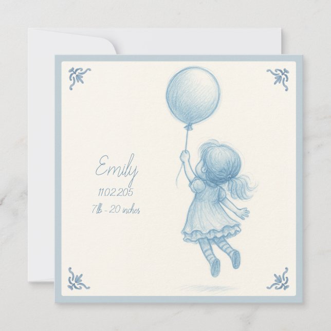 Custom personalized new baby girl annoucement card (Front)