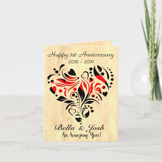 Custom Personalized Paper Wedding 1st Anniversary Card (Front)