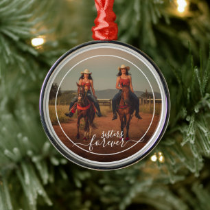 Custom Personalized Photo Template Sisters Forever Metal Tree Decoration