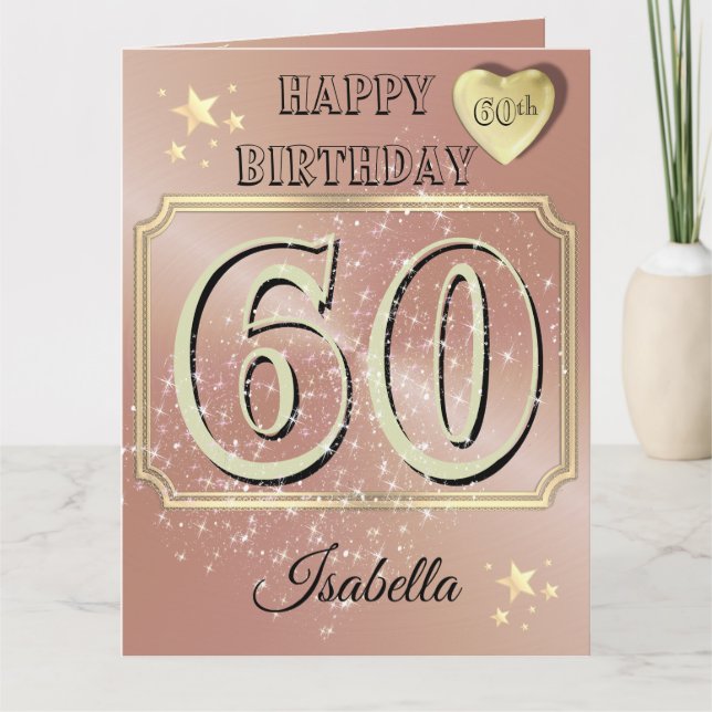Custom Personalized Rose Gold 60th Birthday Card (Front)