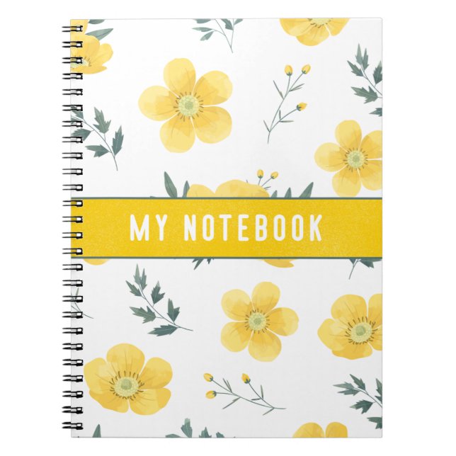 Custom Personalized Yellow Wildflower Watercolor Notebook (Front)