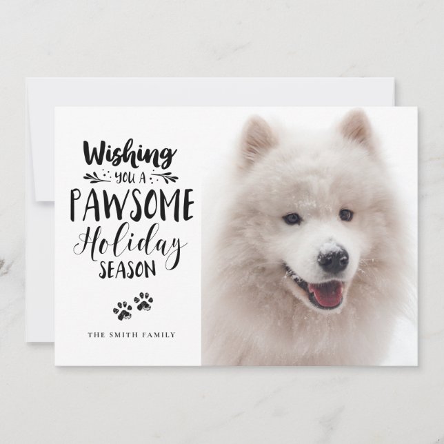 Custom Pet 2 Photo | Pawsome Typography Holiday Card (Front)