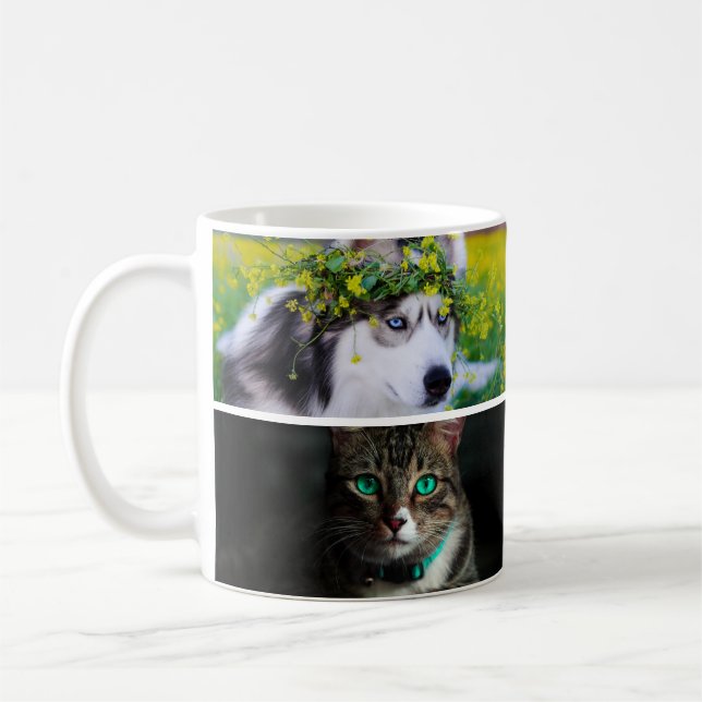 Custom Pet 4 Photo Collage for Cat Dog Lovers gift Coffee Mug (Left)