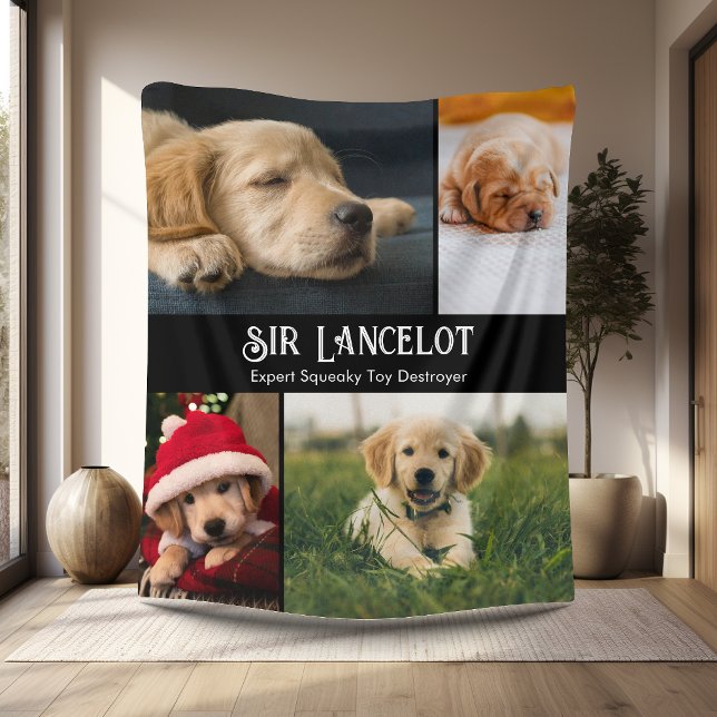 Custom Pet 4 Photo Personalised Fleece Blanket (Custom Pet 4 Phto Personalized Fleece Blanket with Pet Name, Special Talent.)