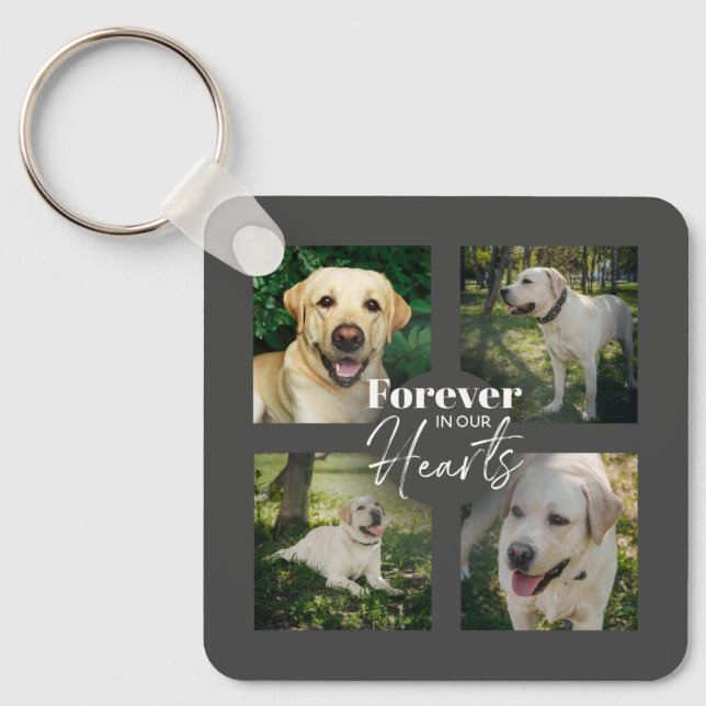 Custom Pet 5 Photo Collage Memorial Keepsake Key Ring (Front)