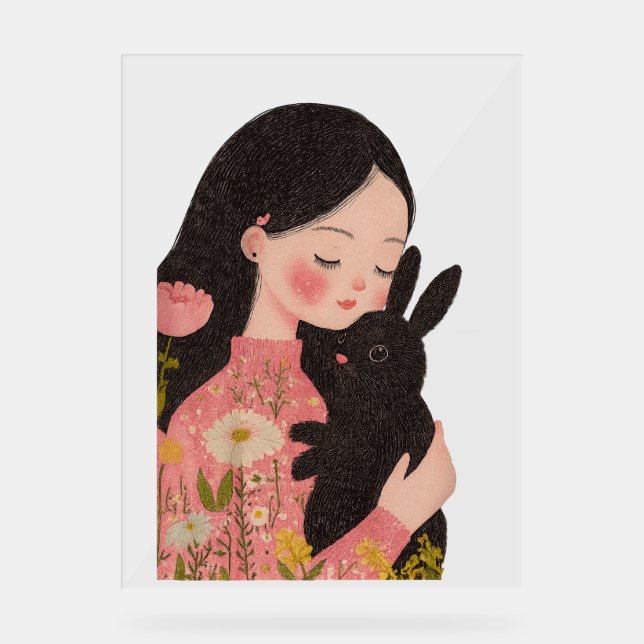 Custom Pet and Owner Portrait Pet Illustration Por Acrylic Sign (Front)