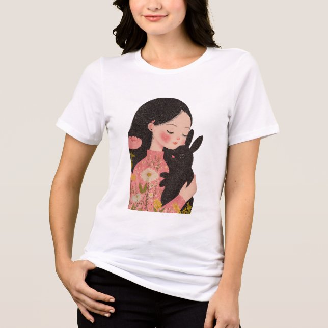 Custom Pet and Owner Portrait Pet Illustration Por Tri-Blend Shirt (Front)