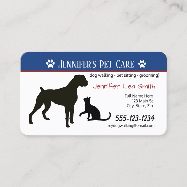Custom Pet Business Cards - Pet Care (Front)