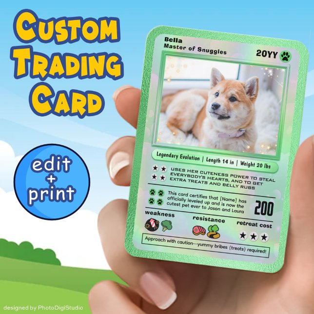 Custom Pet Card Fun Game Cartoon Dog Trading Card (Personalized Pet Card, Editable Dog Trading Card Template and Print, Custom Cartoon Card)