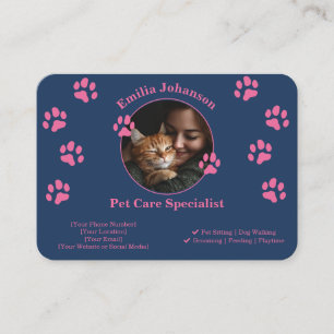 Custom Pet Care Business Card – Navy Blue & Pink