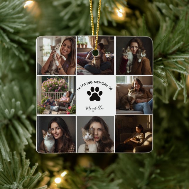 Custom Pet Collage In Loving Memory Cat Memorial  Ceramic Ornament (Tree)