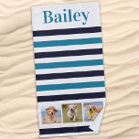 Custom Pet Dog 3 Photo Collage Aqua Blue Stripe Beach Towel<br><div class="desc">Celebrate your best friend with a custom Pet Photo Collage Beach Towel. When you have so many fun memories and photos , one photo isn't enough . Our Dog Photo Collage Towel has three photos. Whether you have a new puppy , or to memorialise all the special moments thru each...</div>