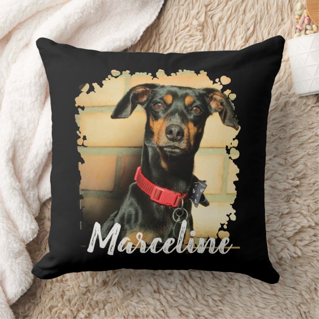 Custom Pet Dog Cat Photo with Stylish Name Cushion (Blanket)