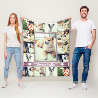 Custom  pet dog cat template photo collage text fleece blanket