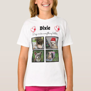 Custom pet dog lover 4 photo collage for girls T-Shirt