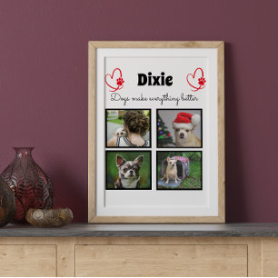 Custom pet dog lover 4 photo collage plaque