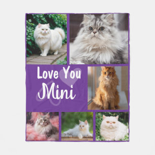 Custom Pet Dog or Cat 6 Photo Violet Gift Idea Fleece Blanket