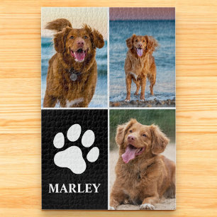 Custom Pet Dog Paw Print 3 Cute Photo Collage Jigsaw Puzzle