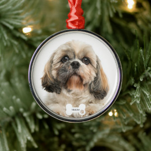 Custom Pet Dog Photo Christmas Holiday Metal Tree Decoration