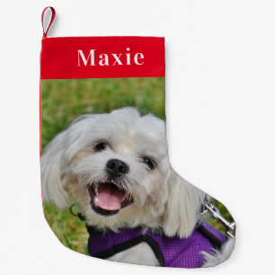 Custom Pet Dog Photo Holiday Red Personalised Small Christmas Stocking