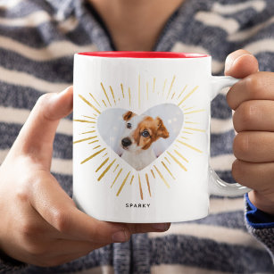 Custom Pet Dog Photo Modern Stylish Gold Heart Magic Mug
