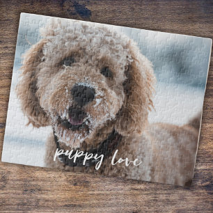 Custom Pet Dog Photo Template Puppy Love Script  Jigsaw Puzzle