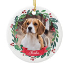 Custom Pet Dog Photo Watercolor Wreath Christmas