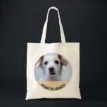 Custom Pet Dog Photo  with Name Tote Bag<br><div class="desc">Take your pet with you, or at least an image of him or her with this fun design. Simply upload a photo of your pet dog, cat, or other fur baby and it will be placed into the circle. Add your pet's name or you can use 'mum to [insert pet's...</div>