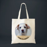 Custom Pet Dog Photo  with Name Tote Bag<br><div class="desc">Take your pet with you, or at least an image of him or her with this fun design. Simply upload a photo of your pet dog, cat, or other fur baby and it will be placed into the circle. Add your pet's name or you can use 'mum to [insert pet's...</div>