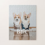 Custom Pet Dog Photo with Names Jigsaw Puzzle<br><div class="desc">Custom Pet Dog Photo with Names Jigsaw Puzzle</div>