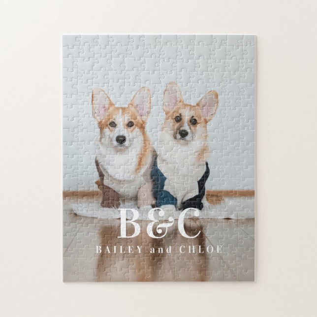 Custom Pet Dog Photo with Names Jigsaw Puzzle (Vertical)