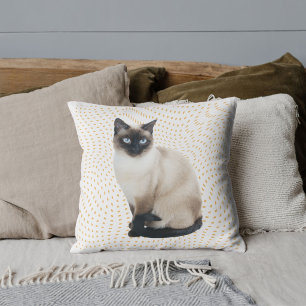 Custom Pet Friends Cute Siamese Cat Photo White Cushion