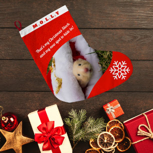 Custom Pet Hamster Photo Holiday Red Personalized Large Christmas Stocking