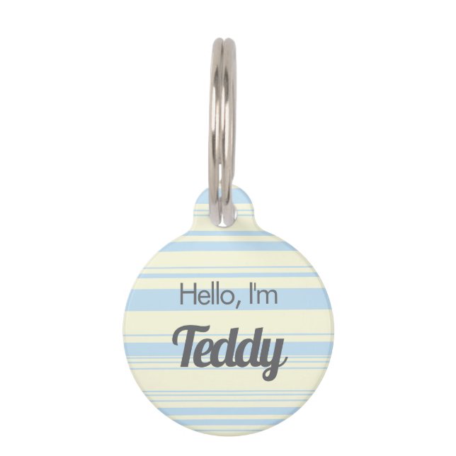 Custom Pet ID Tag Pastel Blue Cream Striped (Front)