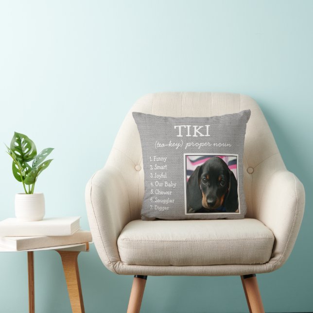 Custom Pet Keepsake Med Grey Faux Linen Cushion (Chair)