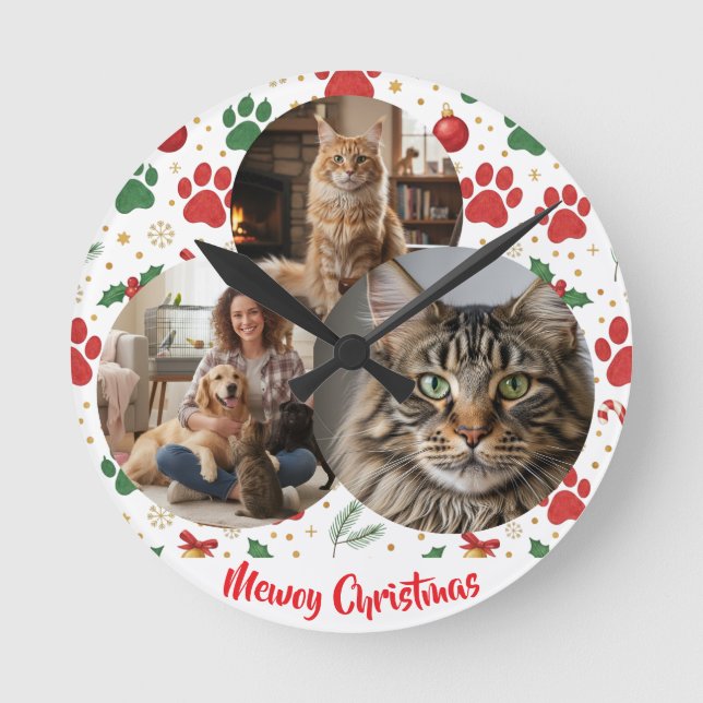 Custom Pet Lover Christmas Wall Clock (Front)