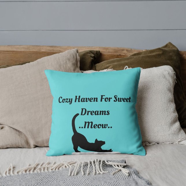 Custom Pet Lover Funny Cat Script Quote On Blue Cushion (Creator Uploaded)